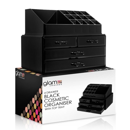 4 DRAWER COSMETIC ORGANISER BLACK MAKEUP RACK ACRYLIC NAIL LIPSTICK DISPLAY STAN - Picture 4 of 12
