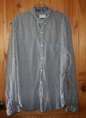 EXPRESS Men's Long Sleeve Button Up SHIRT blue white STRIPED size: XXL SOFT WASH