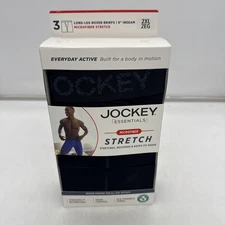 NWT 3 Pk Jockey Essentials Men Blk Microfiber Long Leg Boxer Brief Underwear 2XL