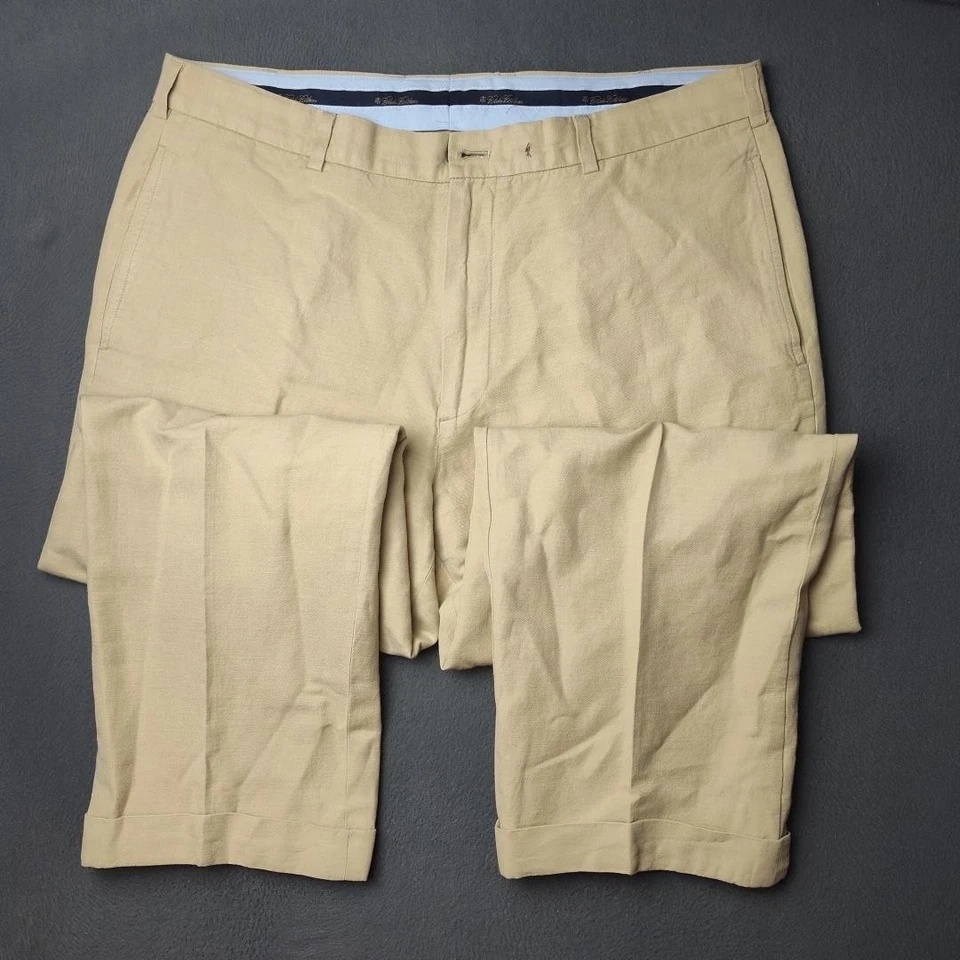 Pantalones chinos Brooks Brothers Hudson para hombre 38x32 frente plano mezcla de lino informales Foto 3 de 4