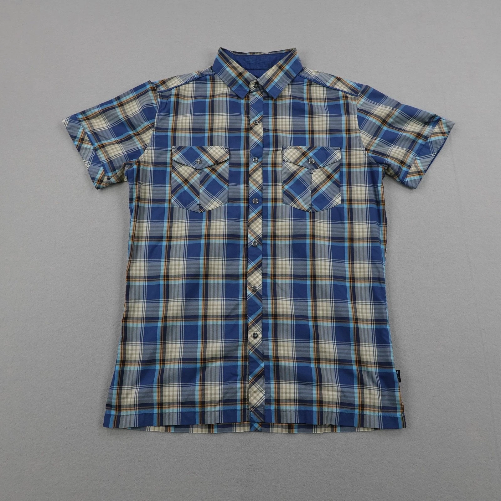 Kuhl Shirt Mens Small Blue Plaid Eluxur Pearl Snap Up Hiking Trail Outdoors
