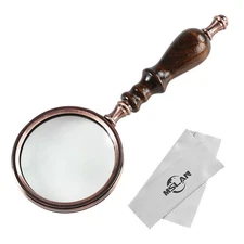 Magnifying Glass,10X Antique Copper Handheld with Wooden Handle and Real Glas...