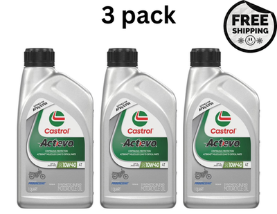 3 pack) Castrol Actevo 4T 10W-40 Part Synthetic Motorcycle Oil, 1
