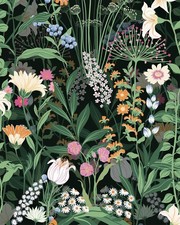 Boho Vintage Peel and Stick Wallpaper, Floral Wallpaper, Dark Green Black Flower