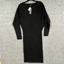 Banana Republic Dress Womens M Black Ribbed Knit Boatneck Long Sleeve Midi - NEW