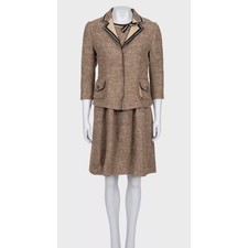 Elegant Prada Brown Silk Blend Dress & Jacket Set Sz.44