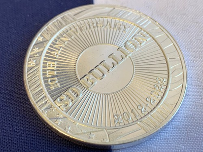 #ad .999 Fine Silver Round 1 Troy Ounce SD Bullion 2012 2022 10th Anniversary $96.00