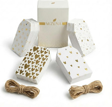 Blank Gift Tags with Foil Hearts, 350 GSM White Paper Hang Tags with String, 4 P