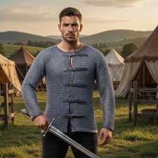 16 Gauge Aluminum Chainmail Hauberk   10mm Flat Riveted Armor with Leather