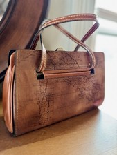 Alviero Martini Map Print Brown Black Satchel Top Handle Bag with Tassel Accent