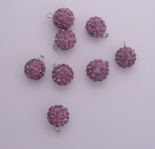 8 PCS PAUVE RHINESTONE DARK PURPLE BEAD DROPS 15X12MM