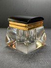 Vtg Art Deco Clear and Black Glass Inkwell, Brass Hinge Germany 3"x 2.75"  AS IS — photo 5