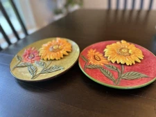Bella Casa Ganz 3D Relief Glazed Ceramic Sunflower Wall Plates Set of 2