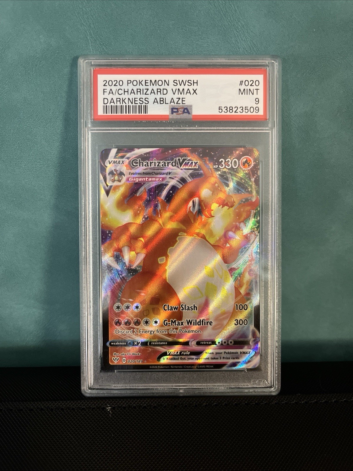 PSA 9 Charizard VMAX 020/189 Darkness Ablaze Full Art Holo English 2020