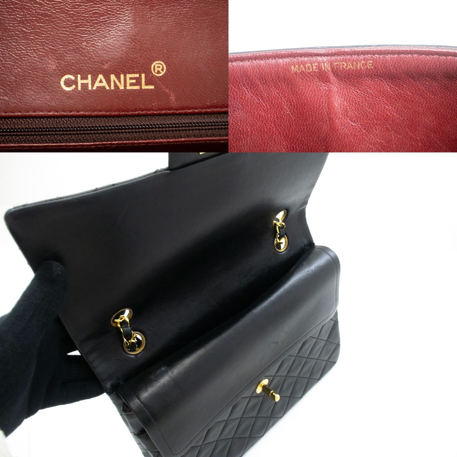 ad7 CHANEL Authentic Classic Double Flap Square Chain Shoulder Bag Black Lamb image 8