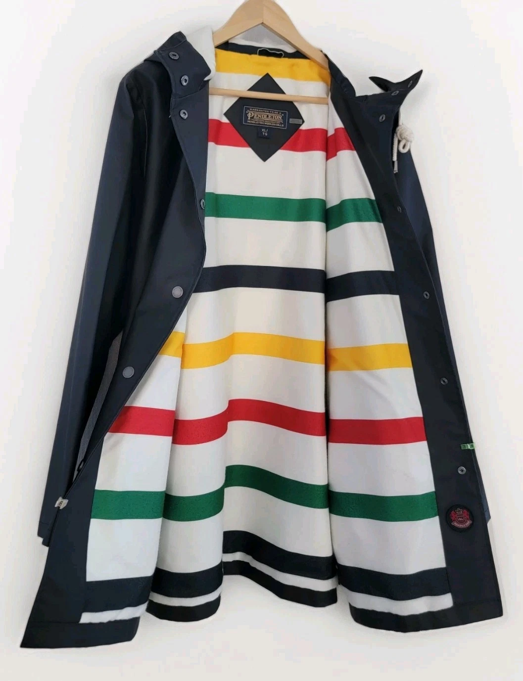 Pendleton Polyurethane Stripe Cotton XL Women's Rain Jacket Black Hooded Poncho