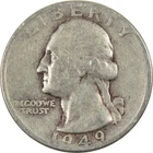 1949 Washington Quarter G Good Silver 25c Coin