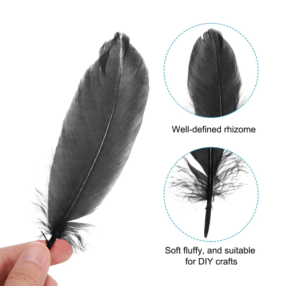 100 Pcs 6-8" Feathers Long DIY Goose Feather Hat Dream Catcher Black - Image 3 of 4