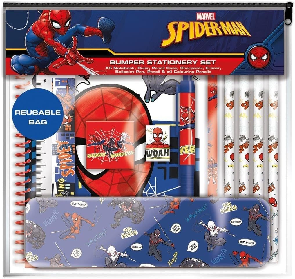 Spiderman Bumper Stationery Set Notebook Pencil Marvel Kids Birthday School Gift
