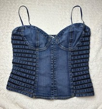 VTG 90s CASADEI Italian Denim Corset RARE Mesh Top Size 10 Womens M USA Made Y2K