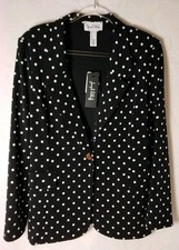 NWT Joseph Ribkoff Sz 12 Black With White Polkadot Print One Button Blazer