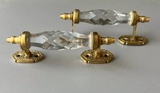Antique Style Small Crystal/Cut White Glass Brass Door Handle Collectible