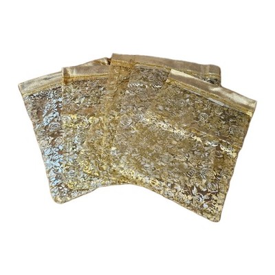 Organza Geschenktüten Kordelzug Hochzeit Gastgeschenk Beutel x 5 Gold & Silber - D1