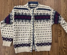 Women  s USA Made Vintage L.L. Bean Wool Nordic Cardigan Sweater L