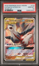 2019 POKEMON SUN & MOON TEAM UP #113 LATIAS & LATIOS GX PSA 10