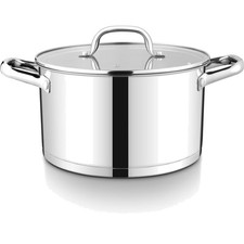 20cm Kochtopf, 3-Lagiger Boden Edelstahl Topf Induktion mit Glasdeckel, 3,7L ...