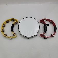 Lot of 3 Tambourines, RhythmTech Ergonomic Red, Yellow, and Full Size unbranded