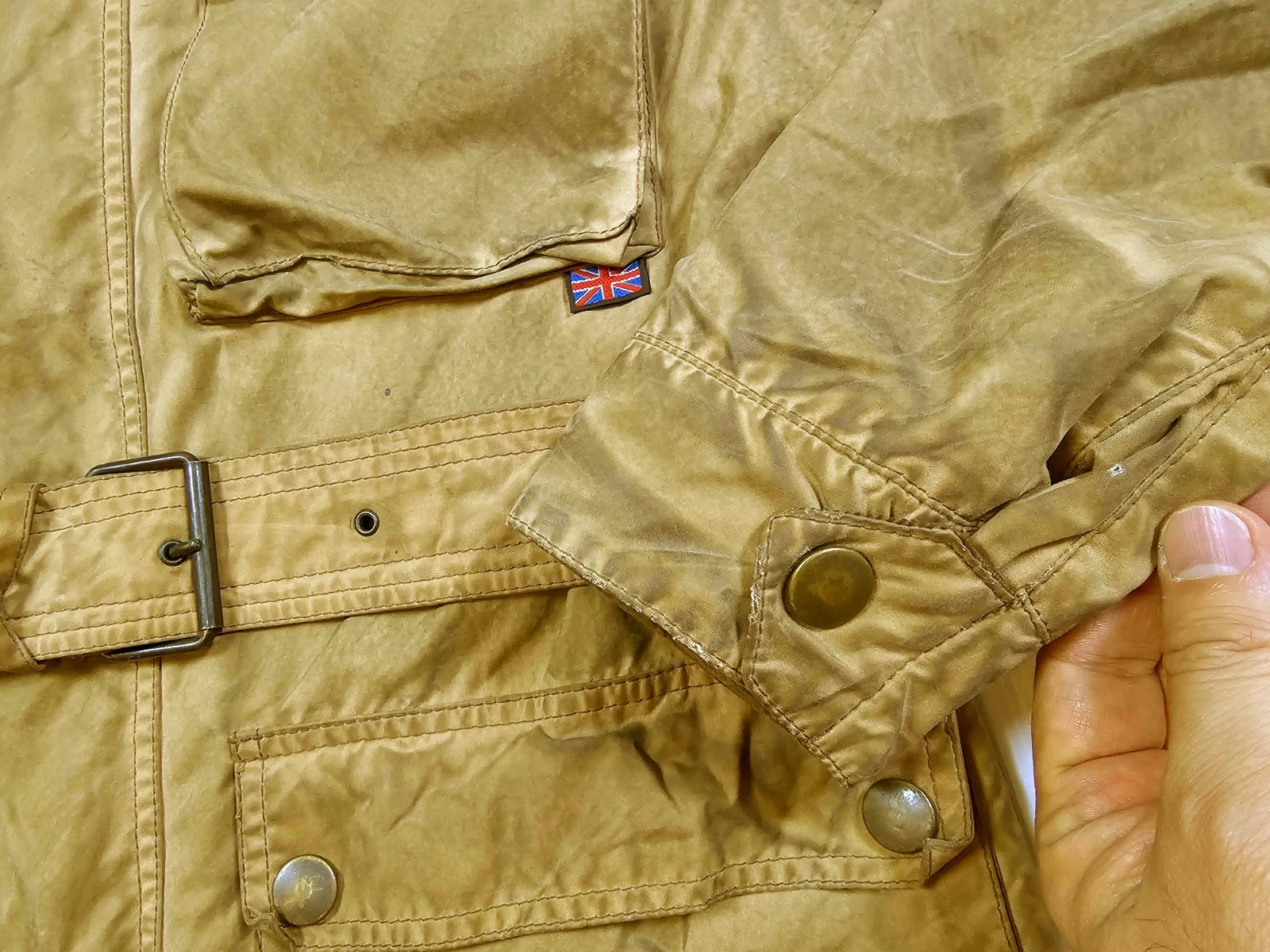 HOT VTG Men BELSTAFF TRAILMASTER BIKER PARKA BELTED KHAKI WAXED Jacket L (Fit M) - product detail image 11