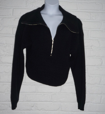 For Love & Lemons Black Quarter Zip Crop Sweater XL Victoria's Secret FLL VS Rib