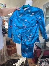 Chinese Childrens Pajama Set Blue Size 12 Vintage 1960's Traditional Shanghai