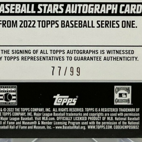 Orlando Cepeda 2022 Topps Serie 1 Estrellas de Béisbol Automático/99 Gigantes de San Francisco - Imagen 3 de 3