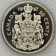 1987 CANADA 50 CENTS PROOF LIKE COAT OF ARMS HALF DOLLAR COIN