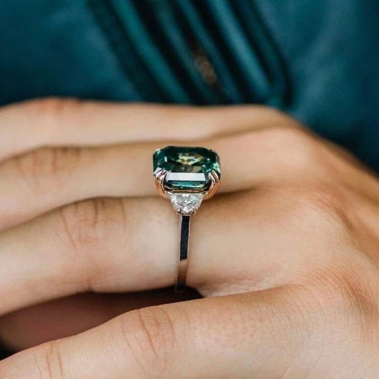 RARO Anillo Solitario de Diamantes Azules Tratados Certificado 2.30 Ct En Plata 925 Foto 4 de 4