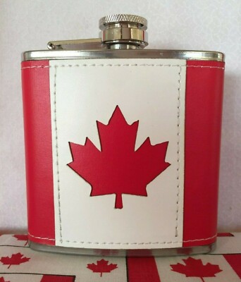 Brand New Canada Red White Maple Leaf Stainless Steel 6 oz Flask for Canada Day!
