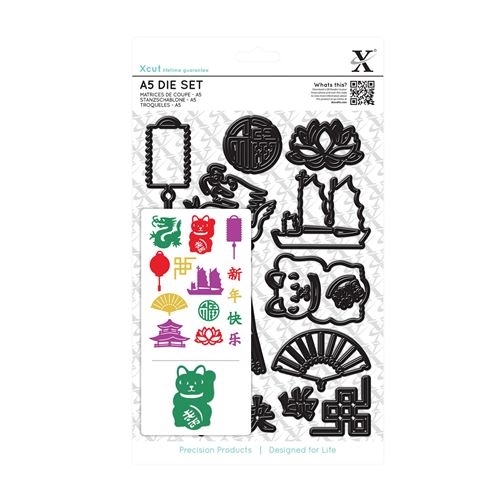 Docrafts Xcut 14 piece A5 Chinese New Year Die Set Fan Lanterns Dragon Lucky Cat