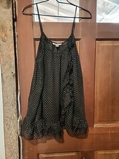 Victoria's Secret Sheer Black Baby Doll Ruffled Nightie Silver Dots Size Lg