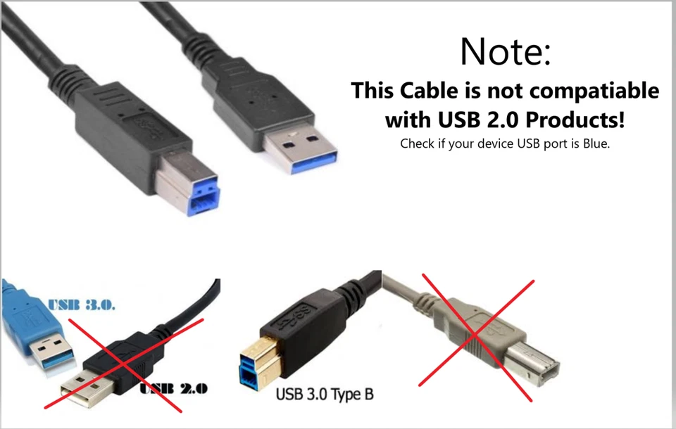 10ft SuperSpeed USB 3.0 Type A to B Male Cable for Cameras/Printers/Scanners - Image 3 of 3