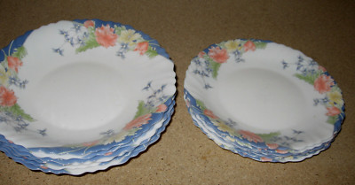 6 Kuchenteller 6 Suppenteller  Luminarc Hartglas Blumenmotiv