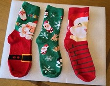 Christmas Stretchy Printed Crew Socks Set Of 3 Teens/Adult Size 6-10