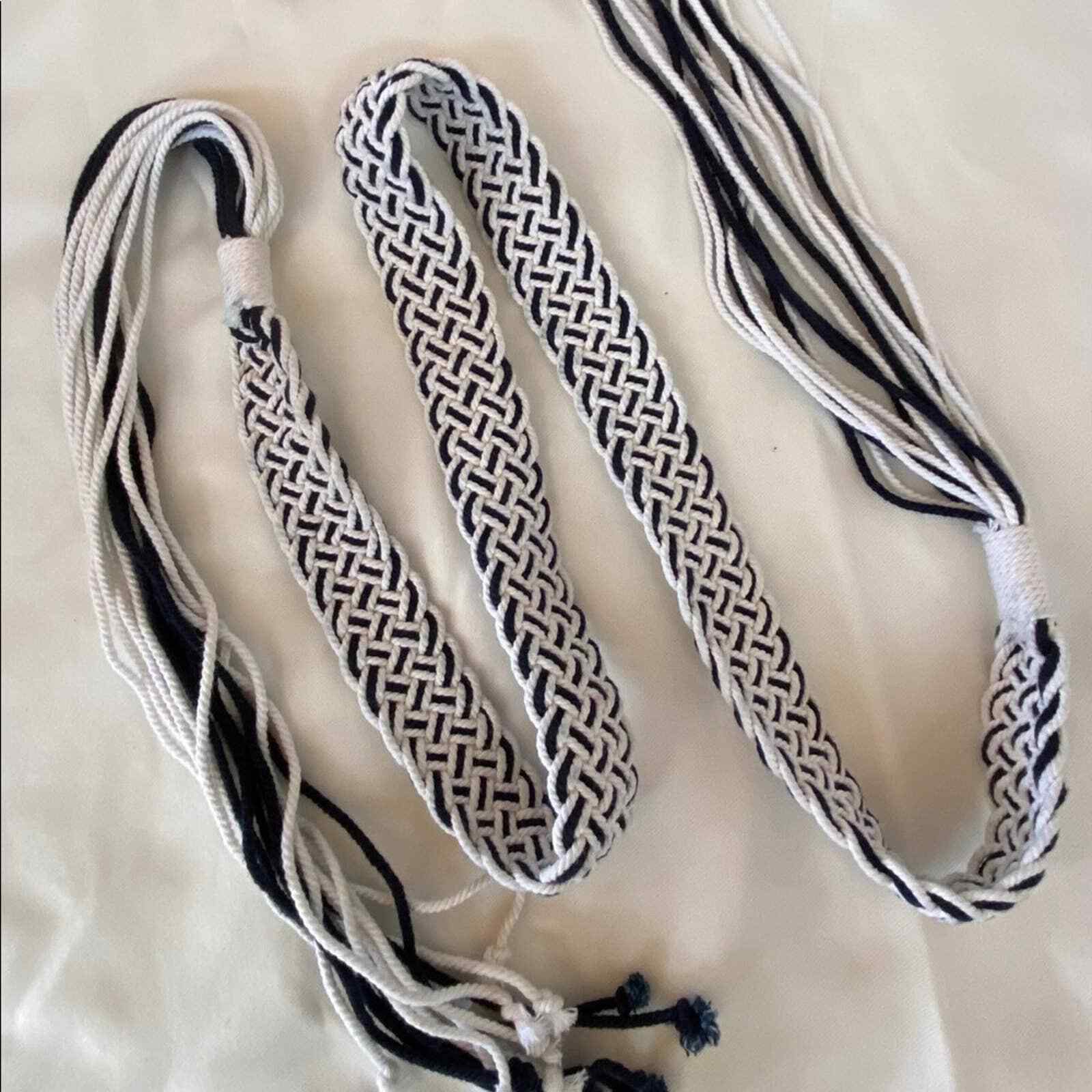 Retro Navy Blue & White Macrame Rope Tie Belt PRISTINE Gem