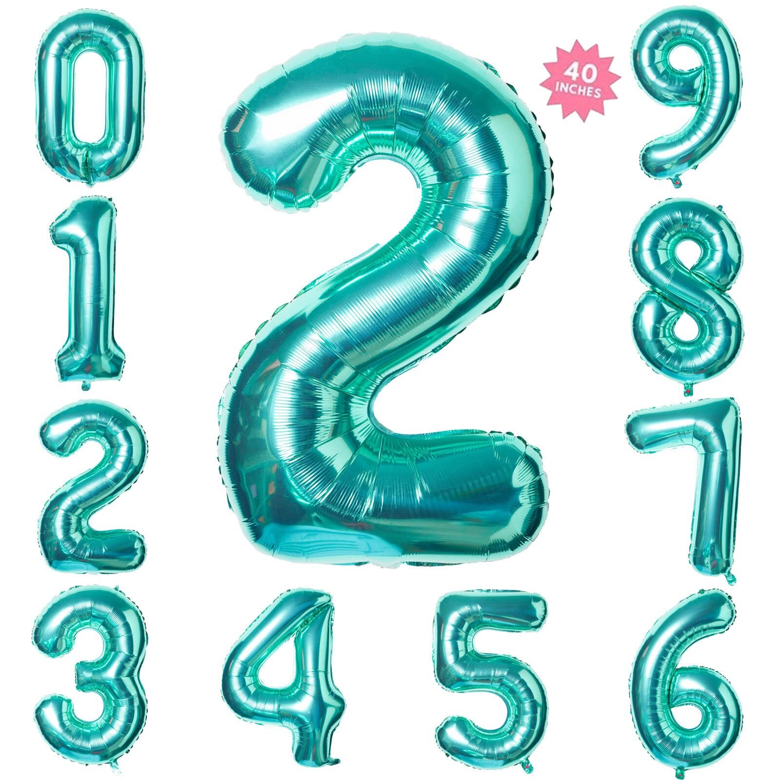 40 Inch Teal Blue Jumbo Digital Number Balloons 2 Huge Giant Balloons Foil My...