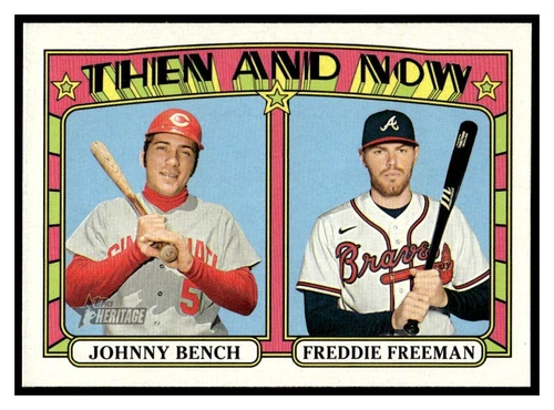 2021 Topps Heritage Then Now 7 Freddie Freeman Johnny Bench Reds Braves card