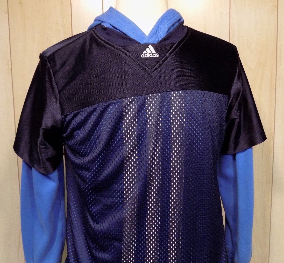 Adidas Men's Pullover Hoodie Sweatshirt Size L Mesh Overlay Blue