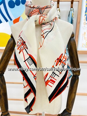 Sally 70% Cashmere 30% Silk Stole Horse Wheels Print Double Face Scarf Shawl 53''