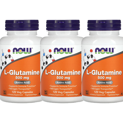 NOW Foods(3 PACKS) , L-Glutamine, 500 mg, 120 Veg Capsules