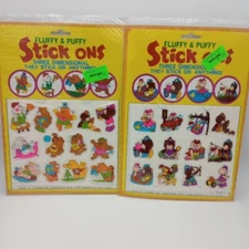 2 Pks Fluffy and Puffy Stick Ons Stickers Bears Three Dimensional Vtg NOS 80s